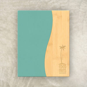 Pool Menu Board Bamboo and Turquoise Leather Thumbnail