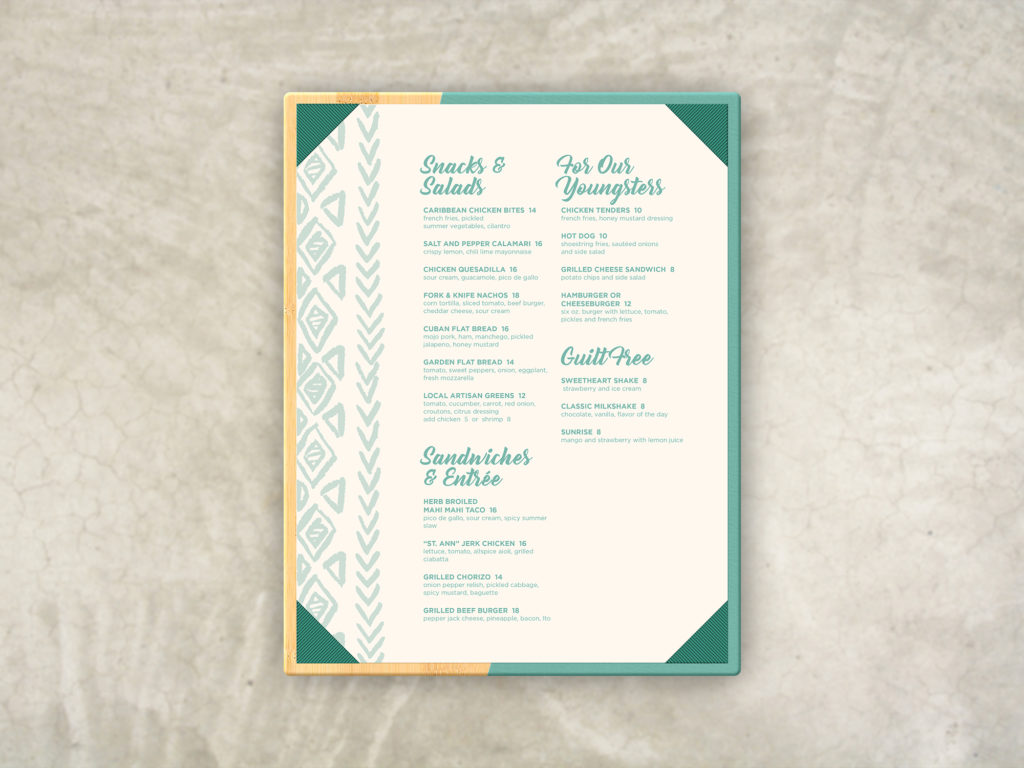 Wood and Turquoise Leather Pool Menu Board with beach-themed insert