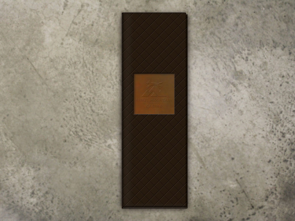 Leather Menu Cover with copper inset and embossed logo