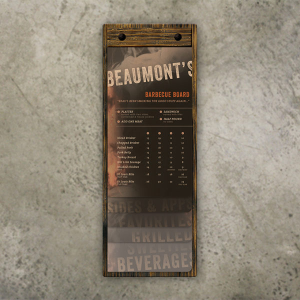 Torched Menu Board with Staggered Inserts