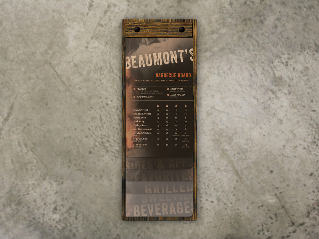 Torched Menu Board with Staggered Inserts