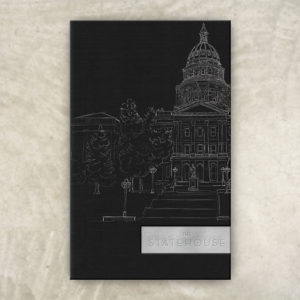 custom art building on menu cover