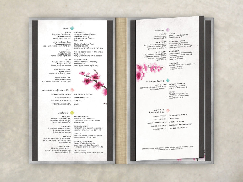 menu interior cherry blossom asian artwork