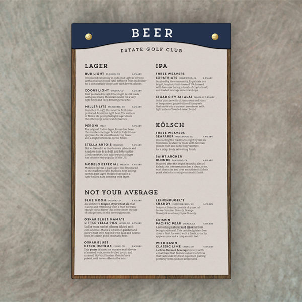 Rustic Industrial Menu Board Woodgrain and brass screwposts