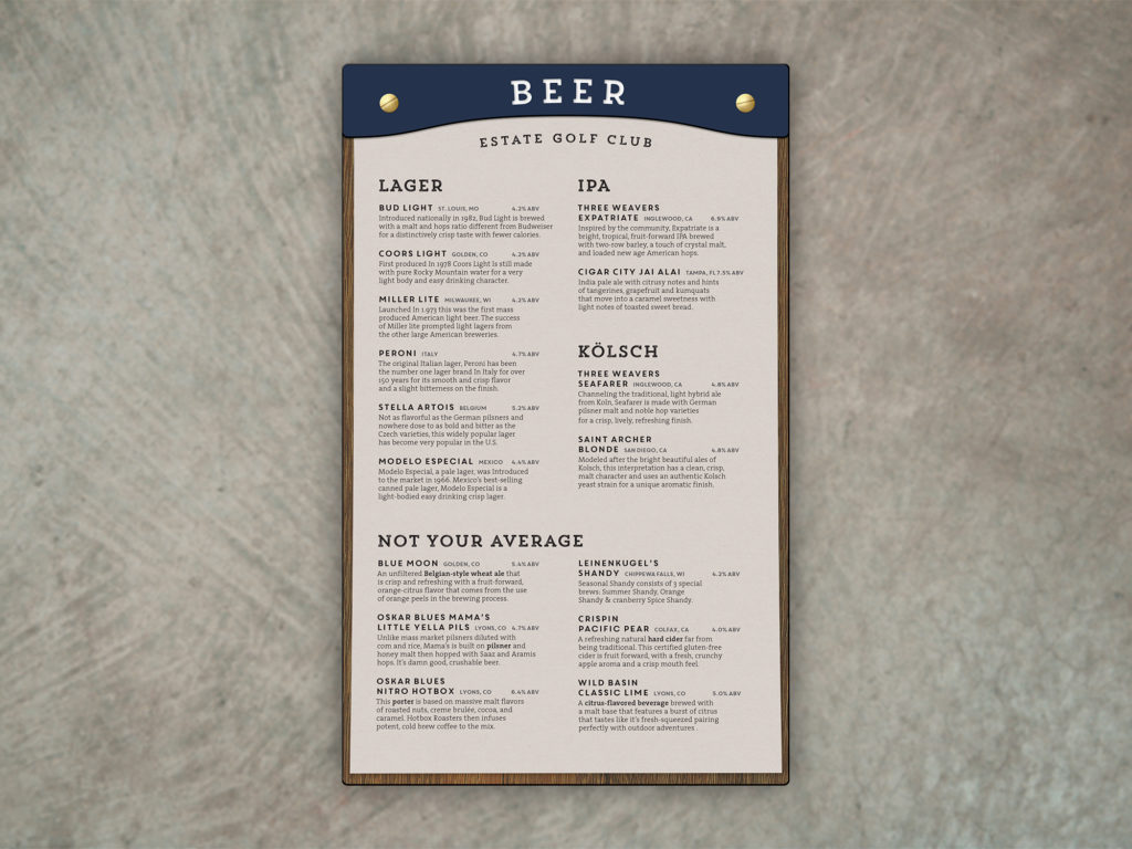 Rustic Industrial Menu Board Woodgrain and brass screwposts