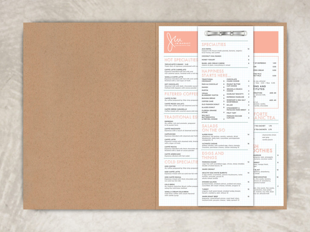 Handcrafted Menu Folder for a bright organic cafe