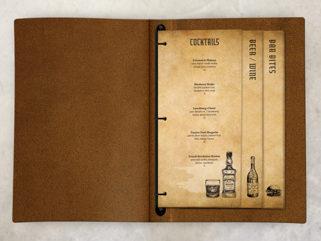 Leather Menu with wood saloon menu