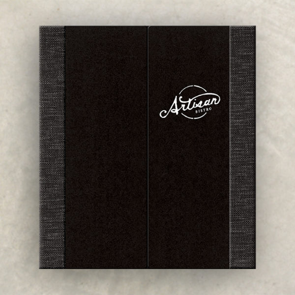 black gatefold menu upscale chalkboard