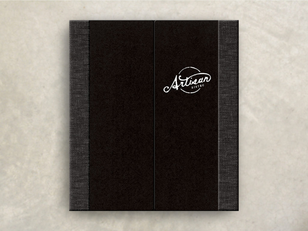 black gatefold menu upscale chalkboard