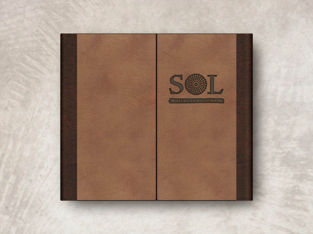 Rockboard Gatefold Menu Cover Copper Look with brown leather