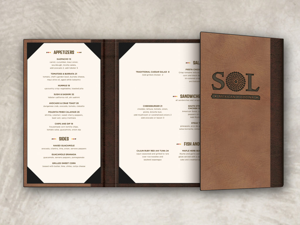 Rockboard Gatefold Menu Cover Copper Look with brown leather