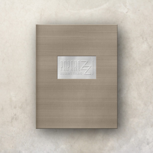 Formal Menu Cover Aluminum Tip In with Embossed Logo