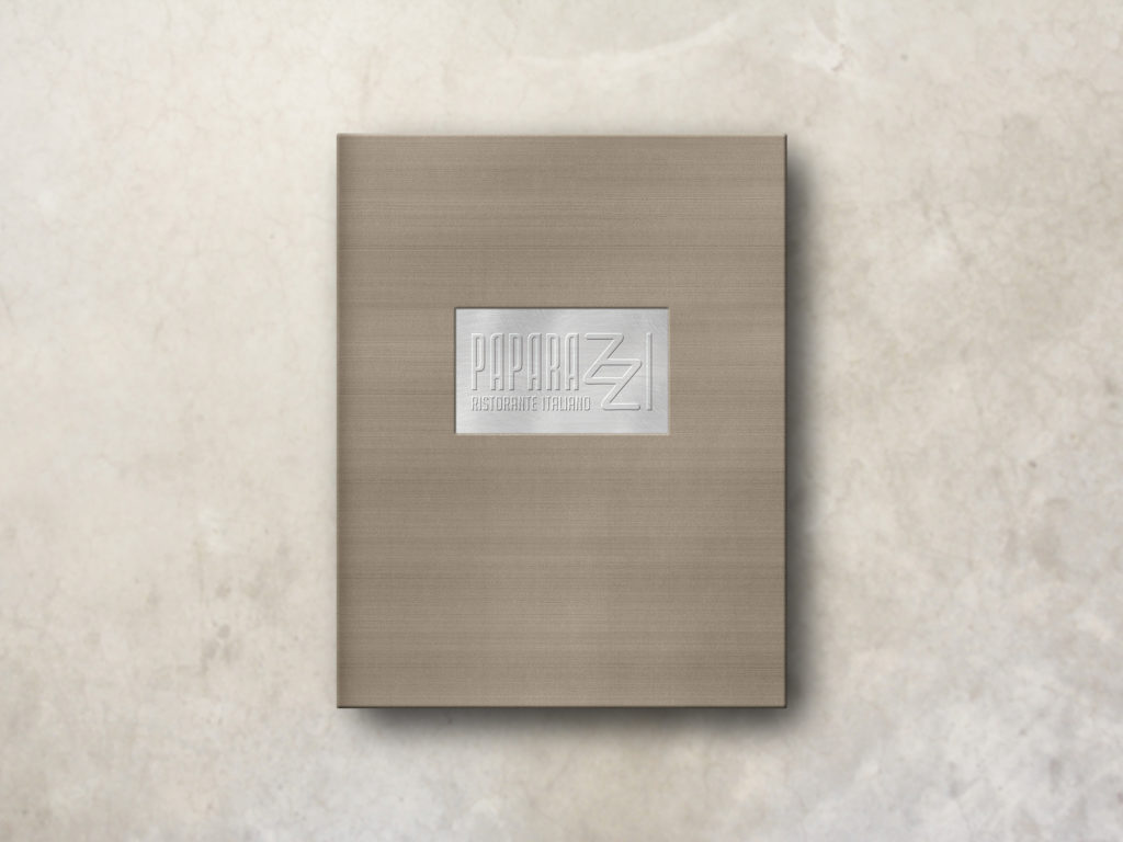 Formal Menu Cover Aluminum Tip In with Embossed Logo