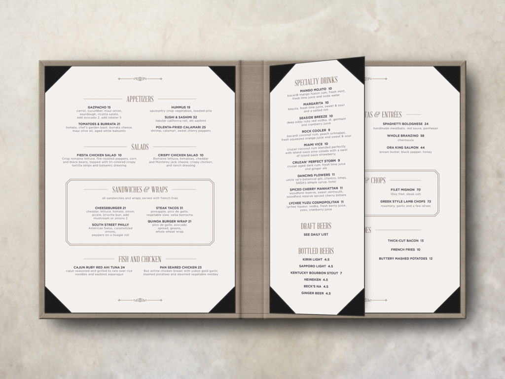 Formal Menu Cover Aluminum Tip In with Embossed Logo