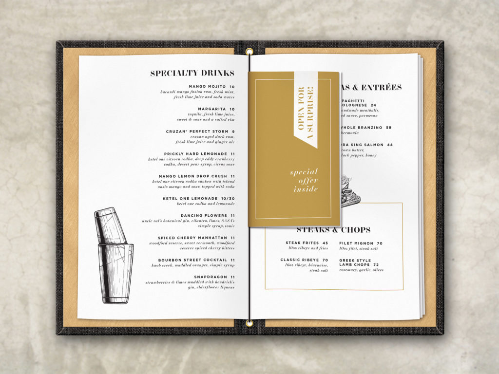 Formal Linen Menu Cover with brass underlay
