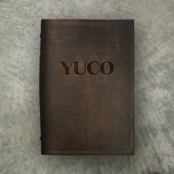 floppy leather menu cover with branded logo