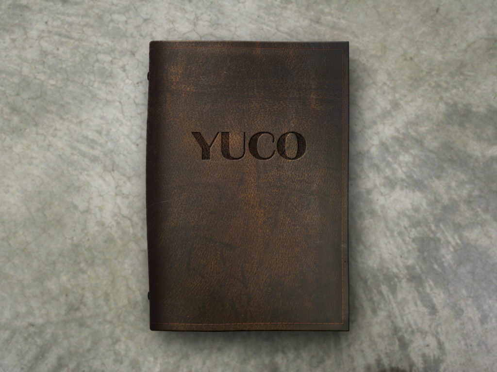 floppy leather menu cover with branded logo