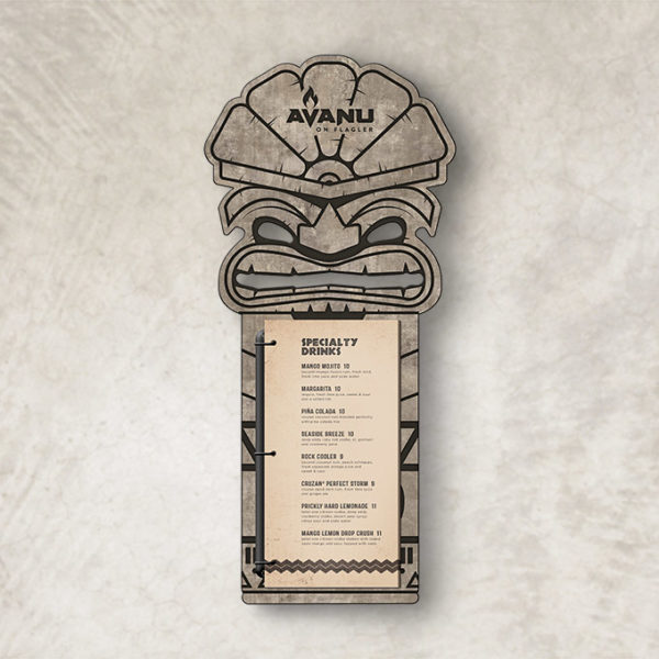 Tiki rockboard menu with binder