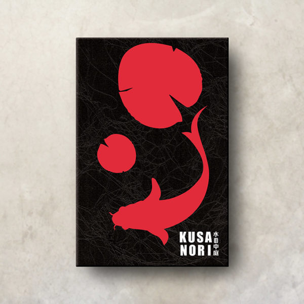 Black and red menu cover with koi fish on cover