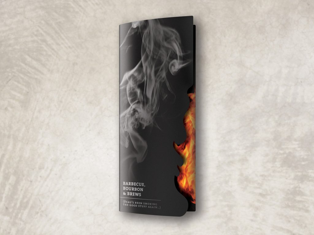 A folded menu with a diecut shape that looks like flames