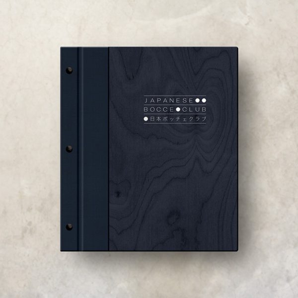 Navy Blue Wooden Menu Cover with white printed logo