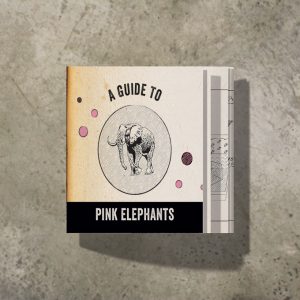 Printed Menu Booklet titled "A Guide to Pink Elephants" with some whimsical elephant illustrations